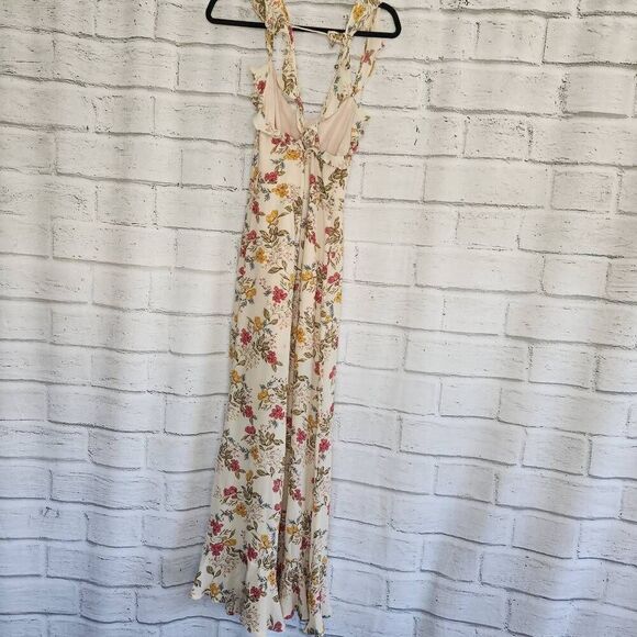 Saints + Secrets Tan Floral Sleeveless Ruffle Hem Relaxed Jumpsuit Size Large - Picture 7 of 13